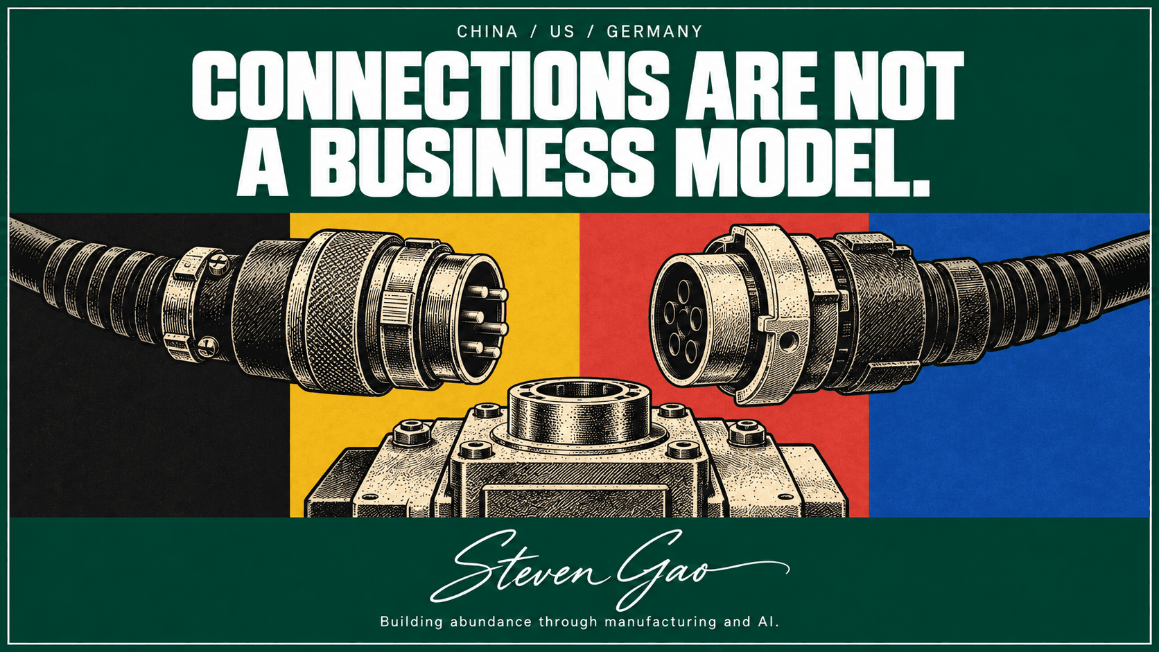 Industrial connectors around a precision component, representing the gap between connectivity and operating value.